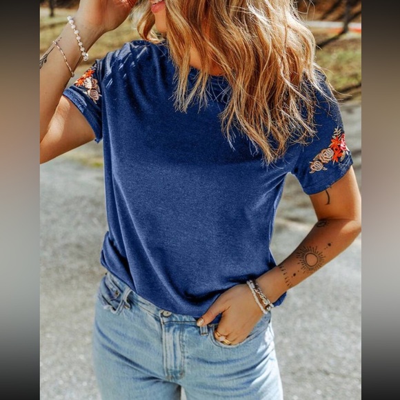 Boho floral embroidered short sleeve blouse - Picture 14 of 15